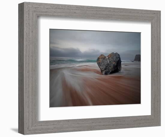 Long exposure of the flowing sea and a heart shaped rock on the Portizuelo beach, Asturias, Spain-Francesco Fanti-Framed Photographic Print