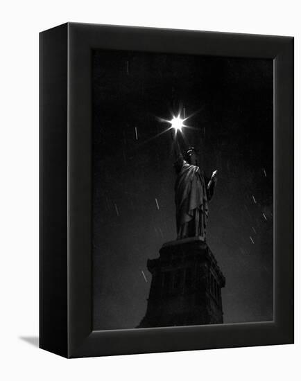 Long Exposure of the Statue of Liberty at Night-Andreas Feininger-Framed Premier Image Canvas