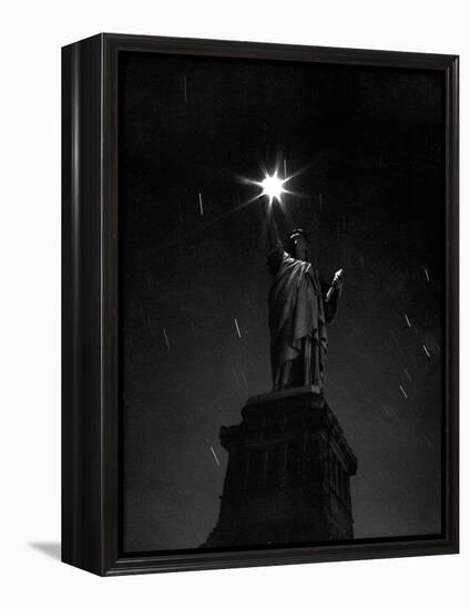 Long Exposure of the Statue of Liberty at Night-Andreas Feininger-Framed Premier Image Canvas
