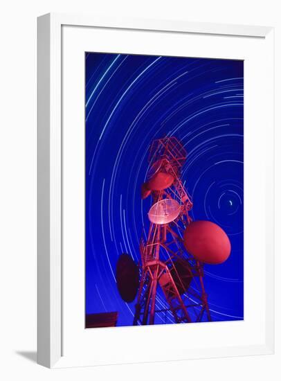 Long-exposure star trails behind a communications tower, Steptoe Butte, Washington State-Stuart Westmorland-Framed Photographic Print