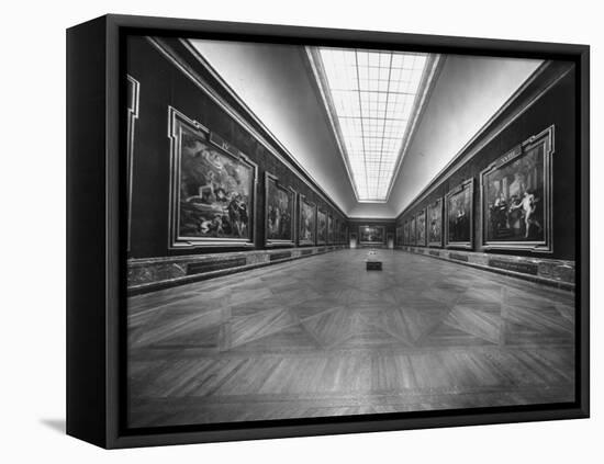 Long Gallery of Paintings at Louvre Museum with Skylight Ceilings-Nat Farbman-Framed Premier Image Canvas