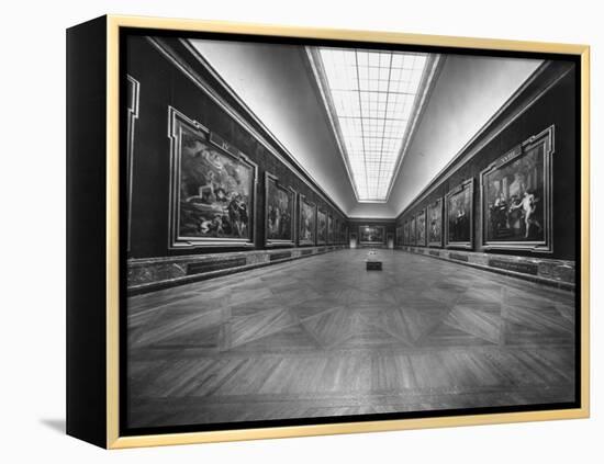 Long Gallery of Paintings at Louvre Museum with Skylight Ceilings-Nat Farbman-Framed Premier Image Canvas