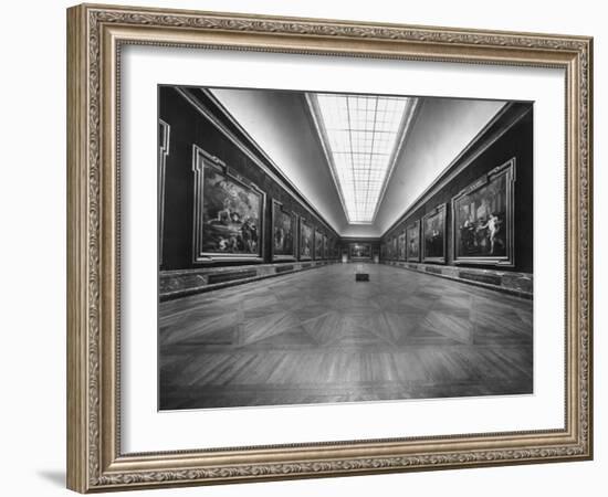 Long Gallery of Paintings at Louvre Museum with Skylight Ceilings-Nat Farbman-Framed Photographic Print