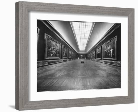 Long Gallery of Paintings at Louvre Museum with Skylight Ceilings-Nat Farbman-Framed Photographic Print