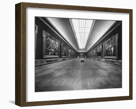 Long Gallery of Paintings at Louvre Museum with Skylight Ceilings-Nat Farbman-Framed Photographic Print