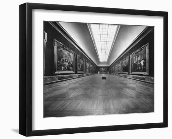 Long Gallery of Paintings at Louvre Museum with Skylight Ceilings-Nat Farbman-Framed Photographic Print