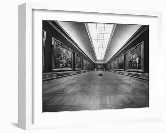 Long Gallery of Paintings at Louvre Museum with Skylight Ceilings-Nat Farbman-Framed Photographic Print