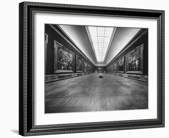 Long Gallery of Paintings at Louvre Museum with Skylight Ceilings-Nat Farbman-Framed Photographic Print