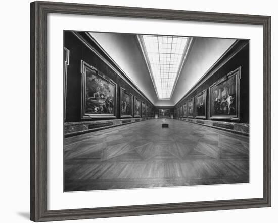 Long Gallery of Paintings at Louvre Museum with Skylight Ceilings-Nat Farbman-Framed Photographic Print