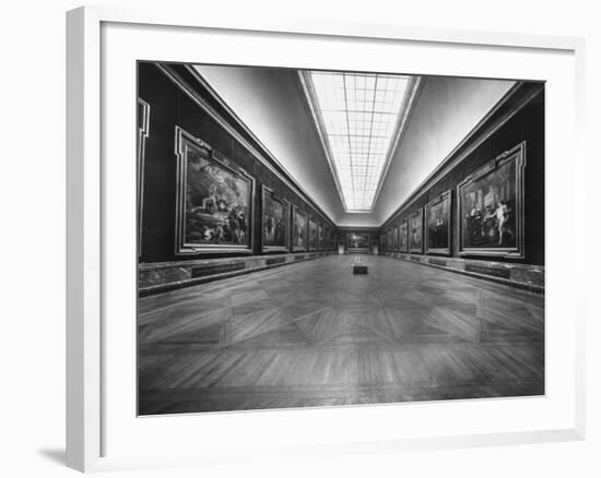 Long Gallery of Paintings at Louvre Museum with Skylight Ceilings-Nat Farbman-Framed Photographic Print