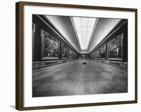 Long Gallery of Paintings at Louvre Museum with Skylight Ceilings-Nat Farbman-Framed Photographic Print