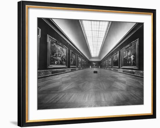 Long Gallery of Paintings at Louvre Museum with Skylight Ceilings-Nat Farbman-Framed Photographic Print