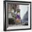 Long Hair Woman with short skirt, lace top and sandals walking up street in "New York Look" fashion-Vernon Merritt III-Framed Photographic Print