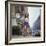 Long Hair Woman with short skirt, lace top and sandals walking up street in "New York Look" fashion-Vernon Merritt III-Framed Photographic Print