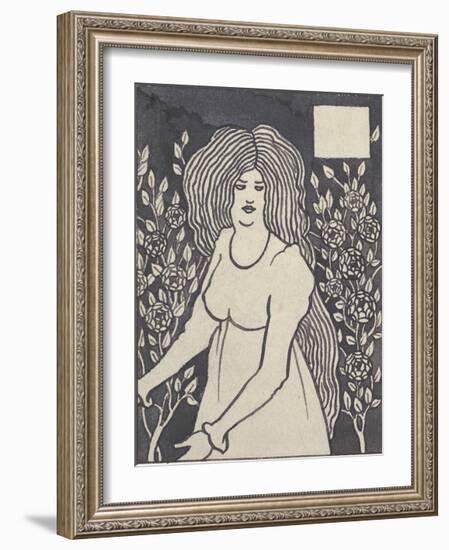 Long-haired Woman in Front of Tall Rosebushes-Aubrey Beardsley-Framed Premium Giclee Print