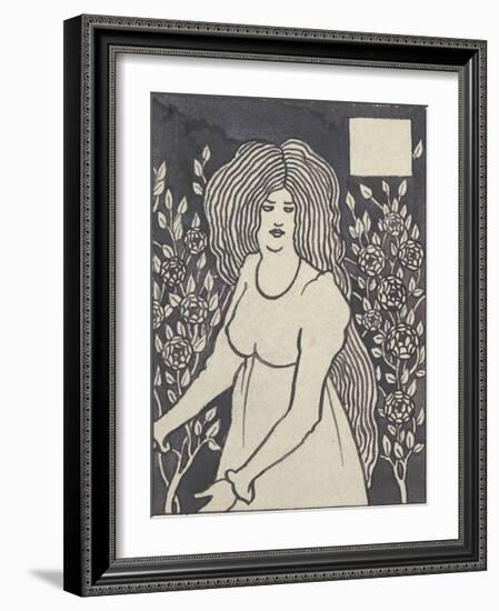 Long-haired Woman in Front of Tall Rosebushes-Aubrey Beardsley-Framed Premium Giclee Print