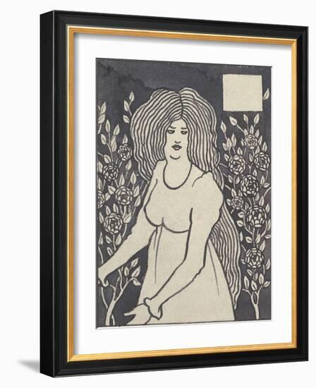 Long-haired Woman in Front of Tall Rosebushes-Aubrey Beardsley-Framed Premium Giclee Print