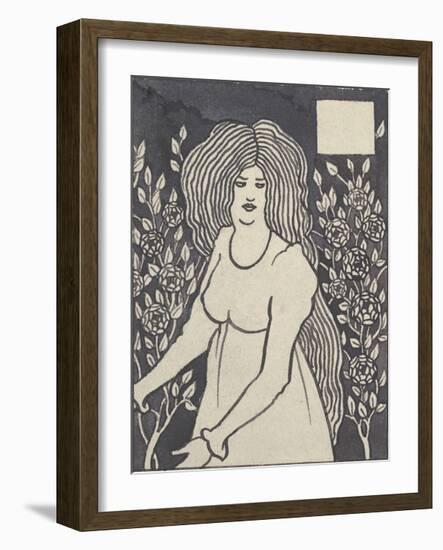 Long-haired Woman in Front of Tall Rosebushes-Aubrey Beardsley-Framed Premium Giclee Print