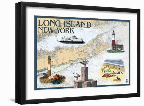 Long Island, New York - Nautical Chart-Lantern Press-Framed Art Print