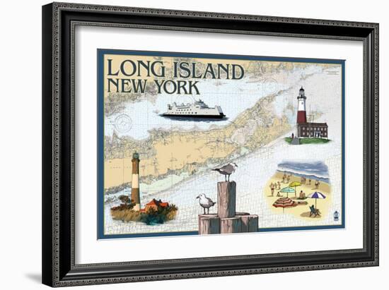 Long Island, New York - Nautical Chart-Lantern Press-Framed Art Print