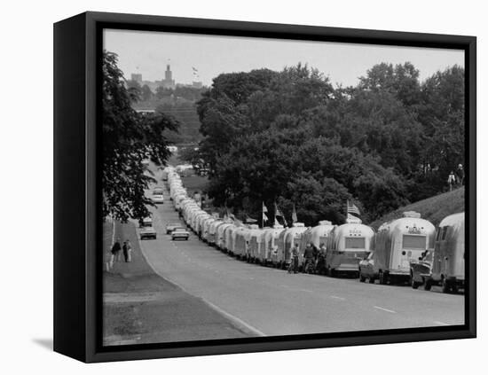 Long Line of Airstream Trailers Wait for Parking Space at a Campground During a Trailer Rally-Ralph Crane-Framed Premier Image Canvas