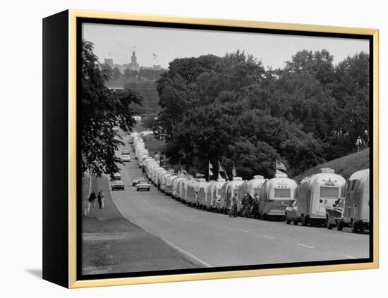 Long Line of Airstream Trailers Wait for Parking Space at a Campground During a Trailer Rally-Ralph Crane-Framed Premier Image Canvas