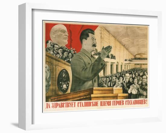 Long Live Stalin´S Generation of Stakhanov Heroes!, 1936-Gustav Klutsis-Framed Giclee Print