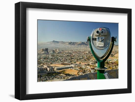 Long range binoculars for tourists and panoramic view of skyline and downtown of El Paso Texas l...-null-Framed Photographic Print