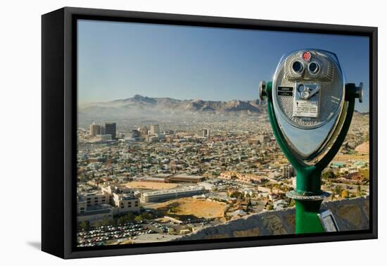 Long range binoculars for tourists and panoramic view of skyline and downtown of El Paso Texas l...-null-Framed Premier Image Canvas