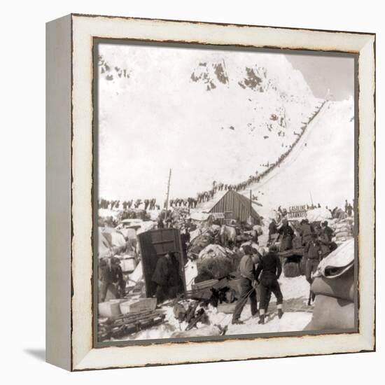Long Ribbon of Miners Bound For the Klondike Gold Fields Climbing over the Chilcoot Pass, in 1898-null-Framed Stretched Canvas
