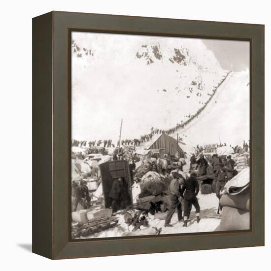 Long Ribbon of Miners Bound For the Klondike Gold Fields Climbing over the Chilcoot Pass, in 1898-null-Framed Stretched Canvas