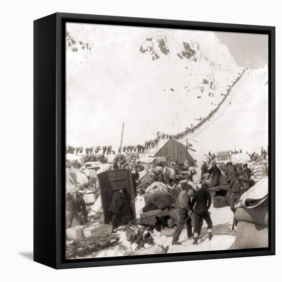 Long Ribbon of Miners Bound For the Klondike Gold Fields Climbing over the Chilcoot Pass, in 1898-null-Framed Stretched Canvas