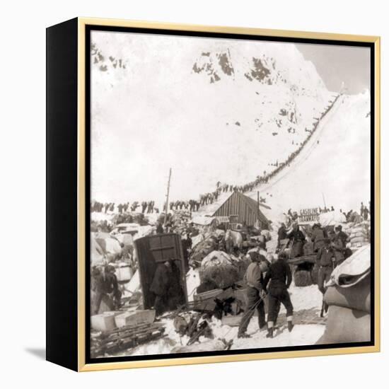 Long Ribbon of Miners Bound For the Klondike Gold Fields Climbing over the Chilcoot Pass, in 1898-null-Framed Stretched Canvas