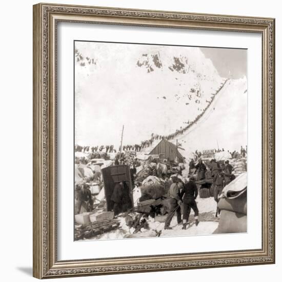 Long Ribbon of Miners Bound For the Klondike Gold Fields Climbing over the Chilcoot Pass, in 1898-null-Framed Photo