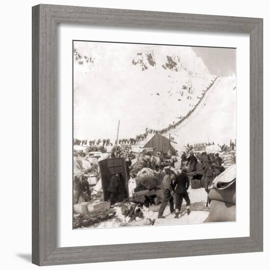 Long Ribbon of Miners Bound For the Klondike Gold Fields Climbing over the Chilcoot Pass, in 1898-null-Framed Photo