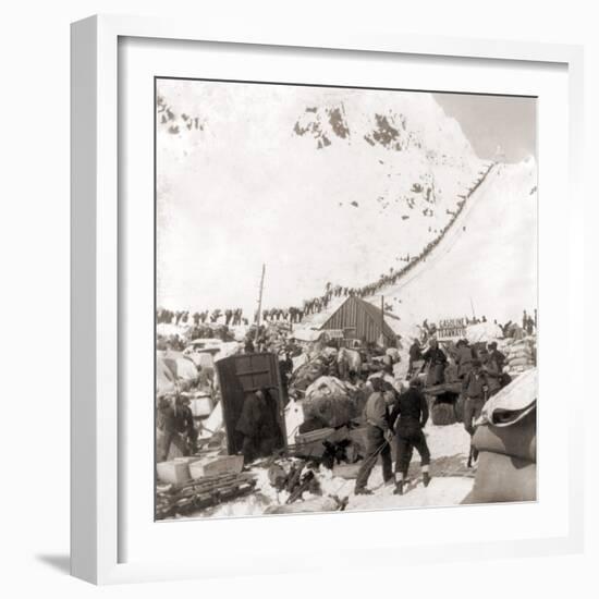 Long Ribbon of Miners Bound For the Klondike Gold Fields Climbing over the Chilcoot Pass, in 1898-null-Framed Photo