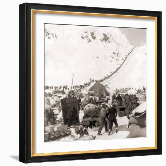 Long Ribbon of Miners Bound For the Klondike Gold Fields Climbing over the Chilcoot Pass, in 1898-null-Framed Photo