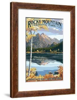 Long's Peak and Bear Lake - Rocky Mountain National Park-Lantern Press-Framed Art Print