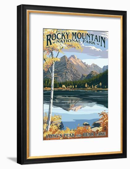 Long's Peak and Bear Lake - Rocky Mountain National Park-Lantern Press-Framed Art Print