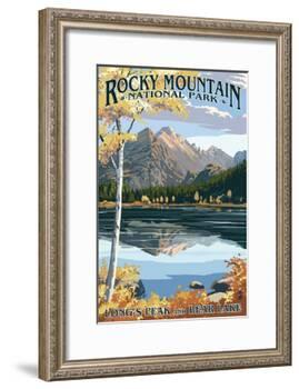 Long's Peak and Bear Lake - Rocky Mountain National Park-Lantern Press-Framed Art Print