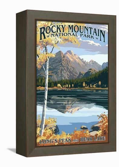 Long's Peak and Bear Lake - Rocky Mountain National Park-Lantern Press-Framed Stretched Canvas