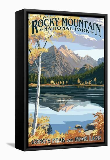 Long's Peak and Bear Lake - Rocky Mountain National Park-Lantern Press-Framed Stretched Canvas