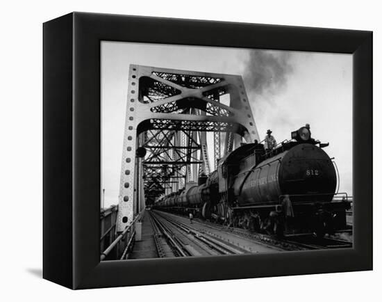 Long String of Tank Cars Rumbling Across the 4 1/2 Mile Huey Long Bridge at New Orleans-Peter Stackpole-Framed Premier Image Canvas