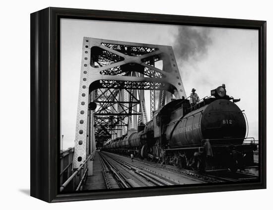 Long String of Tank Cars Rumbling Across the 4 1/2 Mile Huey Long Bridge at New Orleans-Peter Stackpole-Framed Premier Image Canvas