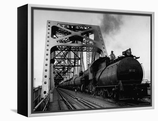 Long String of Tank Cars Rumbling Across the 4 1/2 Mile Huey Long Bridge at New Orleans-Peter Stackpole-Framed Premier Image Canvas