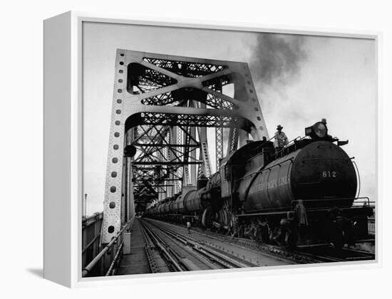 Long String of Tank Cars Rumbling Across the 4 1/2 Mile Huey Long Bridge at New Orleans-Peter Stackpole-Framed Premier Image Canvas