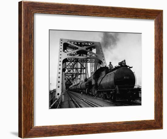 Long String of Tank Cars Rumbling Across the 4 1/2 Mile Huey Long Bridge at New Orleans-Peter Stackpole-Framed Premium Photographic Print