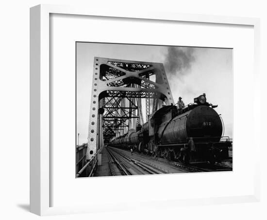 Long String of Tank Cars Rumbling Across the 4 1/2 Mile Huey Long Bridge at New Orleans-Peter Stackpole-Framed Premium Photographic Print