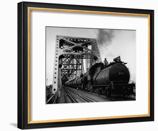Long String of Tank Cars Rumbling Across the 4 1/2 Mile Huey Long Bridge at New Orleans-Peter Stackpole-Framed Premium Photographic Print