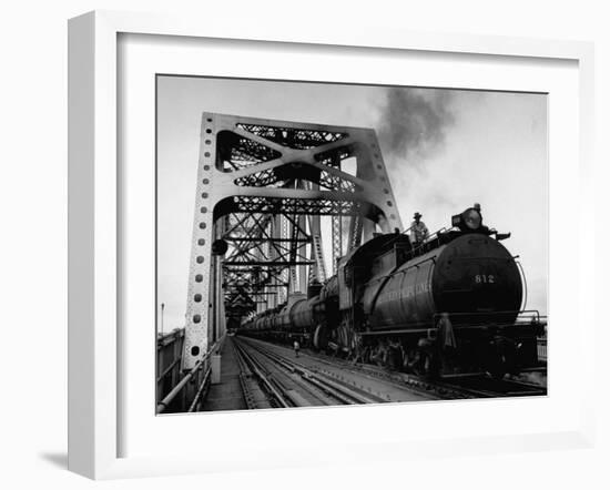 Long String of Tank Cars Rumbling Across the 4 1/2 Mile Huey Long Bridge at New Orleans-Peter Stackpole-Framed Premium Photographic Print